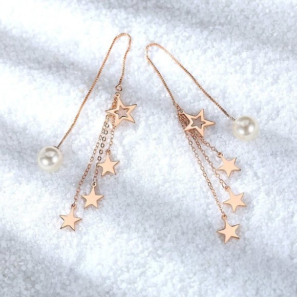 NEW 925 Sterling Silver Pearl Star Drop Earrings Q - Picture 5 of 8